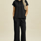 Double Take Full Size Texture Drawstring Short Sleeve Hoodie and Pocketed Pants Set