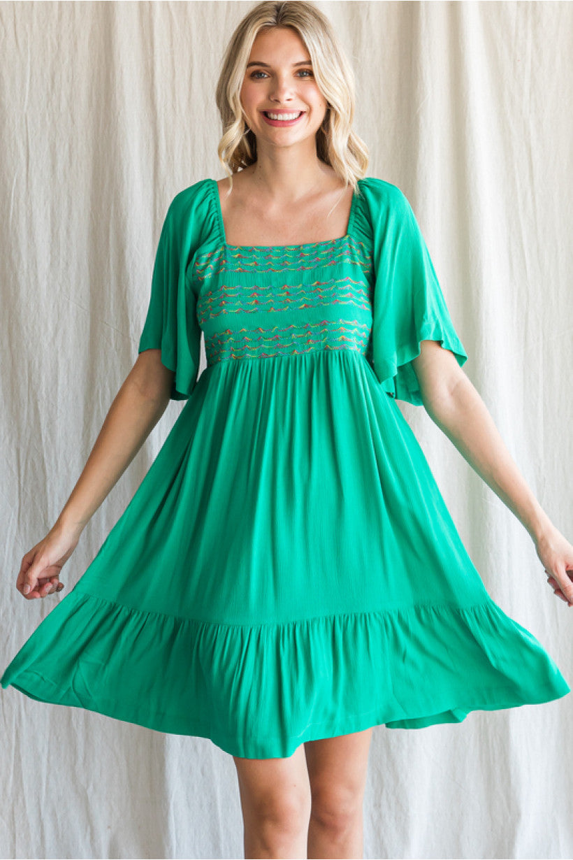 Solid Front Embroidery Dress