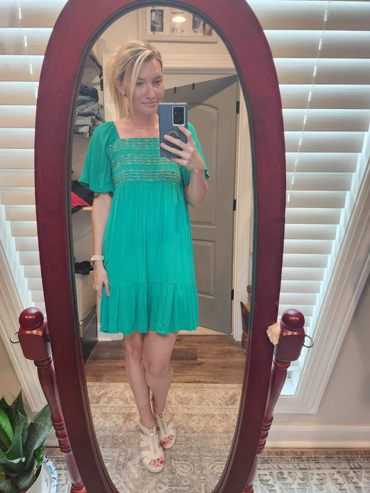 Solid Front Embroidery Dress