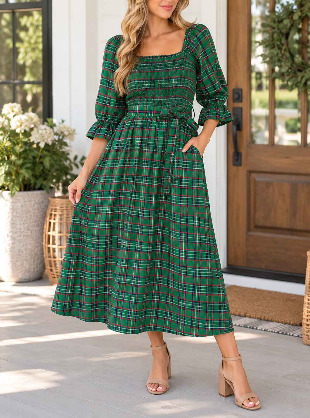 Plaid Knot Midi Dress
