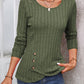 Decorative Button Round Neck Long Sleeve T-Shirt