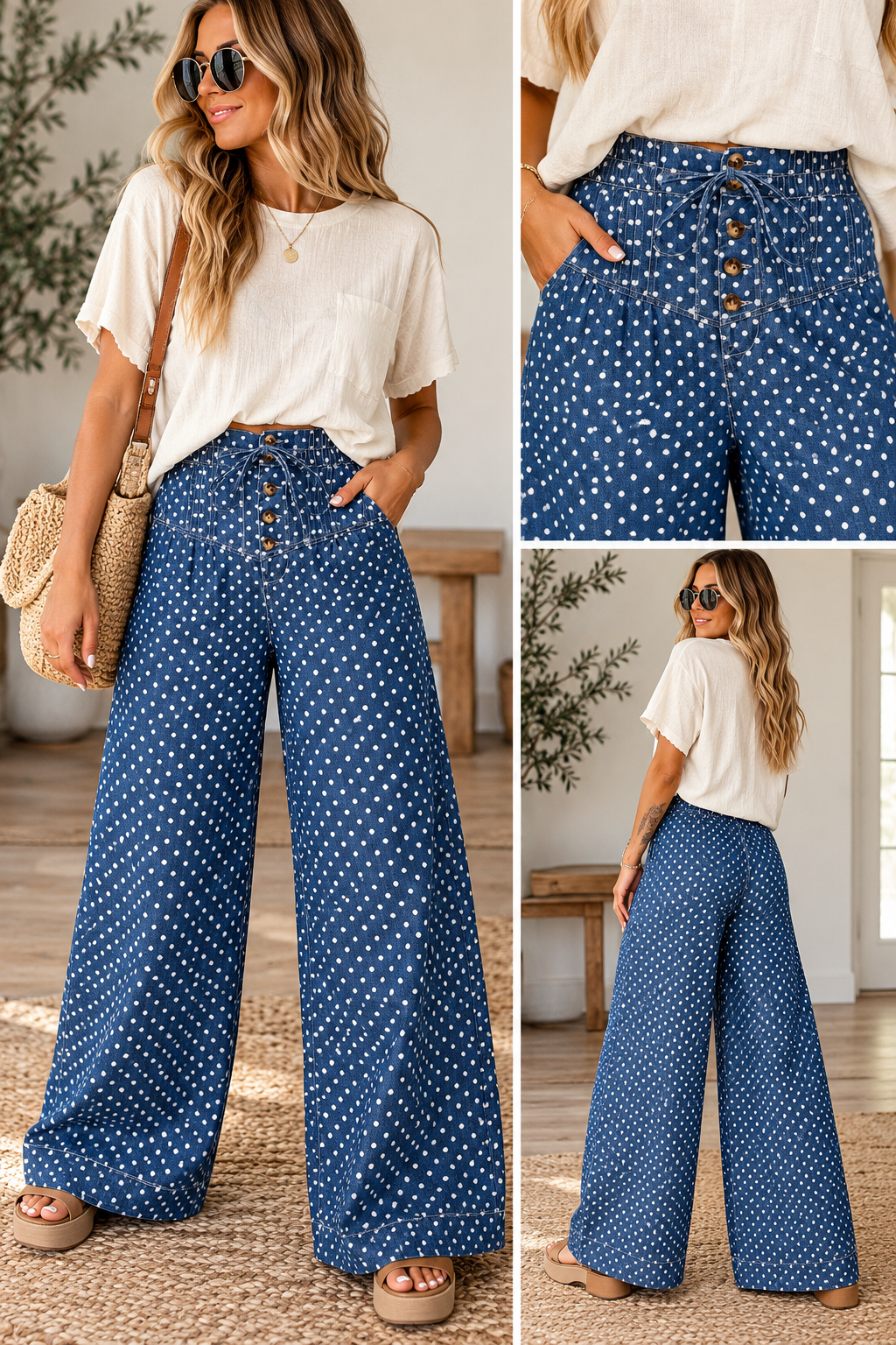 Blue Polka Dot Wide Jeans RTS