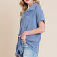 BOMBOM Button Up Short Sleeves Ribbed Shirt