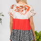 Celeste Full Size Printed Color Block Ruffled Short Sleeve Top