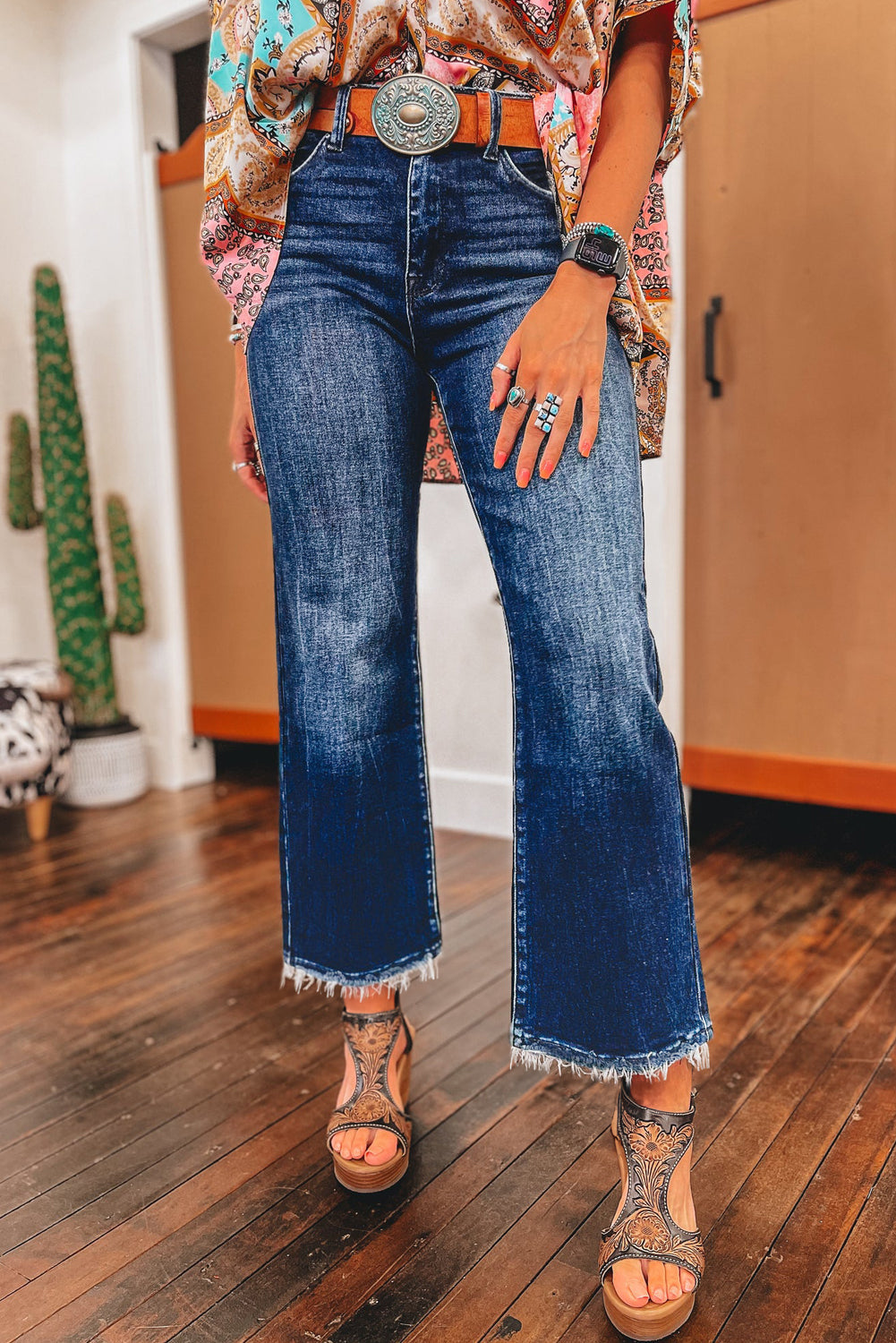 Dark Wash Raw Hem Jeans RTS