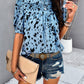 Ruched Printed Mock Neck Half Sleeve Blouse