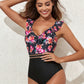 Crisscross Ruffled Printed V-Neck One-Piece Swimwear