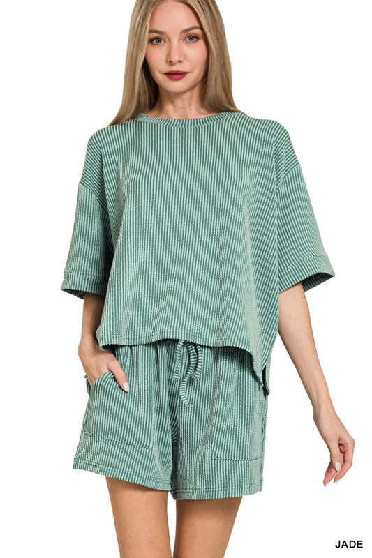 Ribbed Short Sleeve Zenana Set
