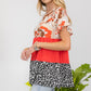 Celeste Full Size Printed Color Block Ruffled Short Sleeve Top