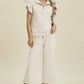Double Take Full Size Texture Ruffle Short Sleeve Top and Wide Leg Pants Set