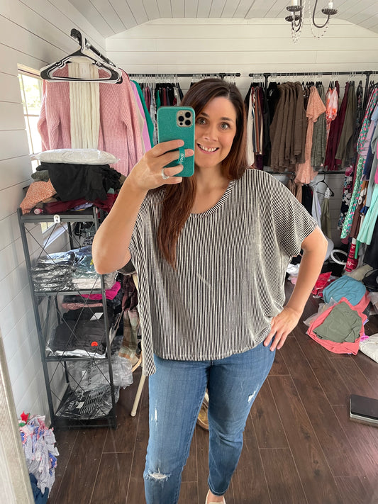 Ribbed Striped Short Sleeve Top