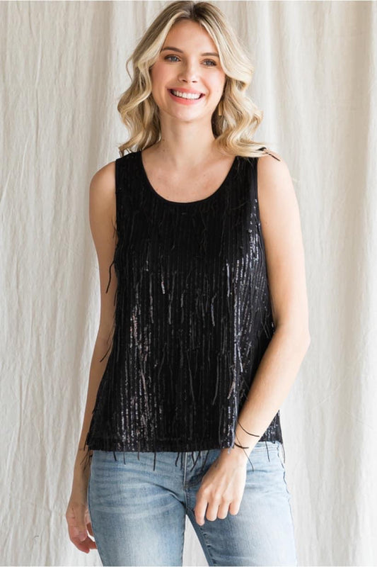 Glitter Fringe Sleeveless Tank