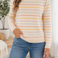 Beige Colorful Stripe Knit Sweater