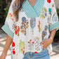 Beige Floral V Neck Blouse