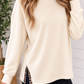 Beige Mock Neck Split Hem Top