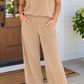 Beige Ribbed Casual 2pcs Set