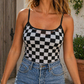 Black Checkered Slim Tank Top