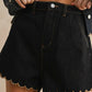 Black Relaxed Scallop Denim Bottoms
