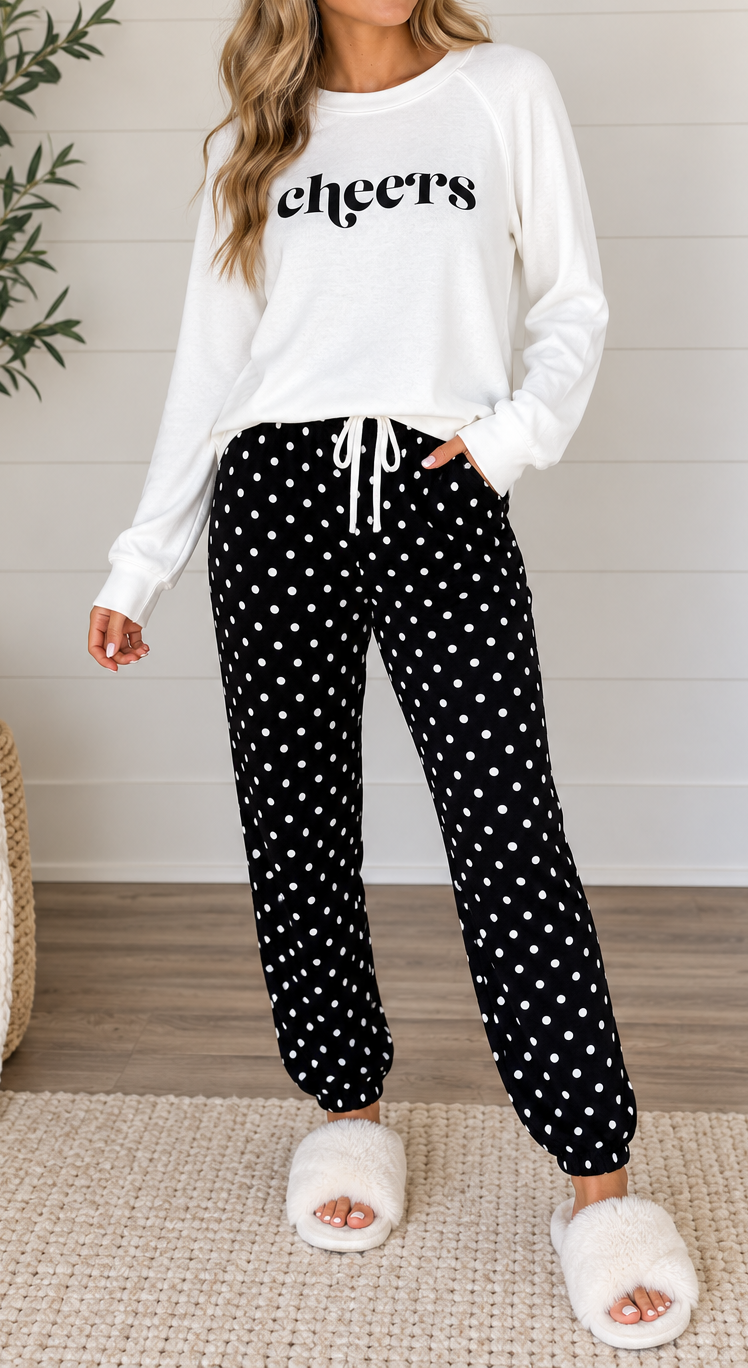 Black Cheers Polka Dot Loungewear