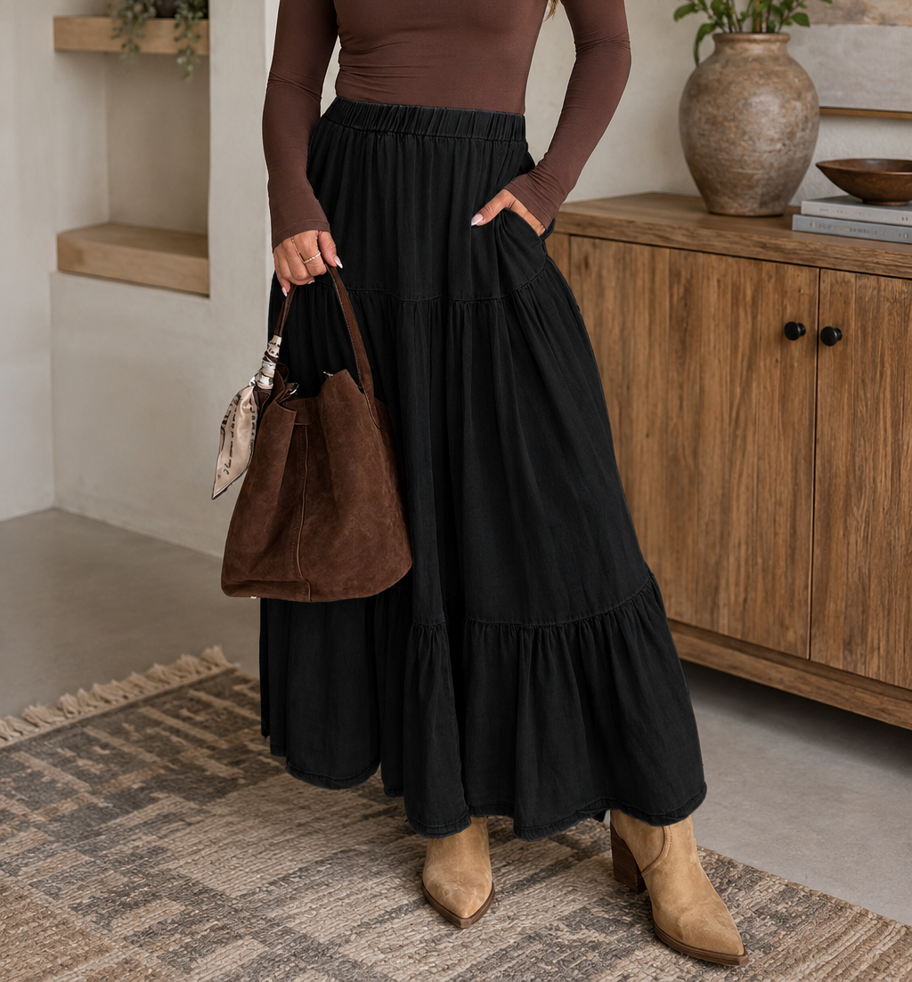 Elastic Ruffled Tiered Skirt
