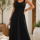 Black Shirred Midi Dress