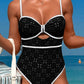 Black Textured Trim Swimsuit RTS