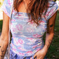 Blue Square Neck Floral Mesh Top RTS