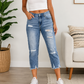 Blue Distressed Capri Jeans