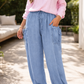 Blue-Drawstring Elastic Pants