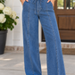 Blue Drawstring Wide Leg Jeans
