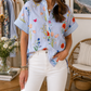 Blue Floral Button Blouse