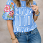 Blue Floral Embroidered Sleeve Blouse RTS