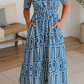 Blue Geometric Drawstring Dress