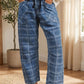 Blue Plaid Denim Jeans
