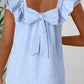 Blue Ruffled Bow Back Blouse