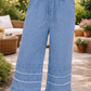 Blue-Ruffled Chambray Pants