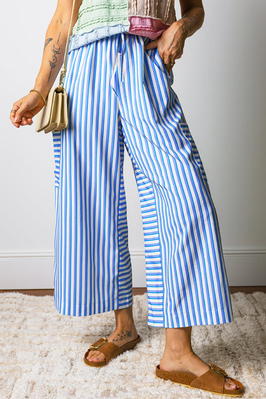 Blue Stripe Elastic Pants