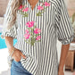 Blue Stripe Floral Embroidered Blouse RTS