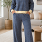 Blue Stripe V Neck Set