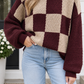 Brown Checkered Knit Sweater