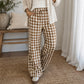 Brown Plaid Elastic Pants