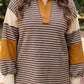 Brown Stripe Colorblock Plus Top