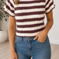 Brown Stripe Ribbed Knit Sweater