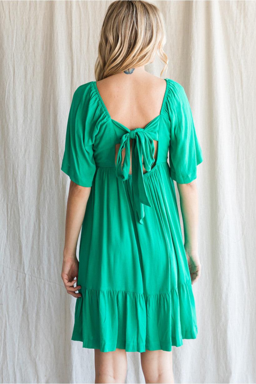 Solid Front Embroidery Dress