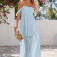 Sky Blue Off Shoulder Ruched Bust Maxi Dress