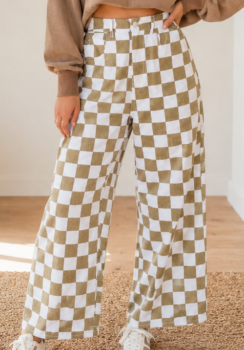 Checkered-Barrel Jeans