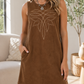 Coffee Embroidery Corduroy Dress