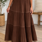 Coffee Pleated Lace Trim Skirt