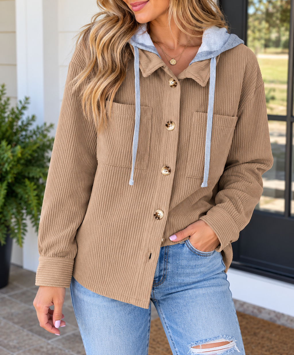 Hooded Corduroy Shacket
