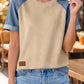 Denim Patchwork Round Neck Top